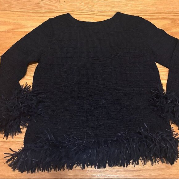 Nic + Zoe Women’s Knit 3/4 Sleeve Fringed Lightweight Black Sweater Size Small - Picture 4 of 6